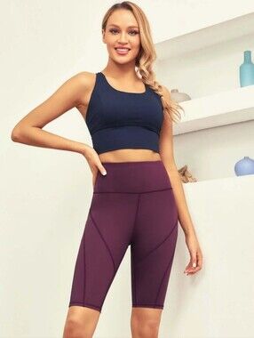 AS ROSE RICH ATHLETIC BIKER SHORTS High-Rise Plum Aerobic Shorts - Size XL NWT